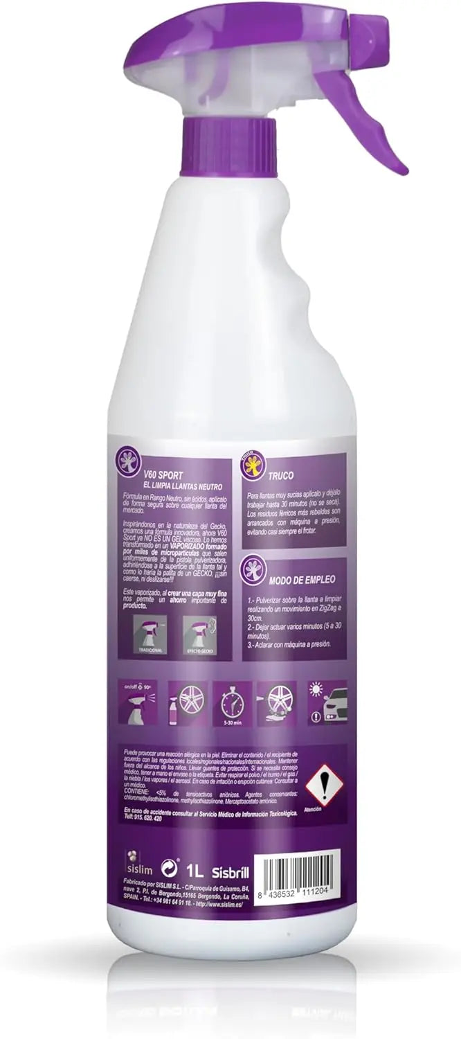 Sisbrill V60 Sport Limpia Llantas - Neutro y Seguro - Efecto Gecko Spray - 1 Litro