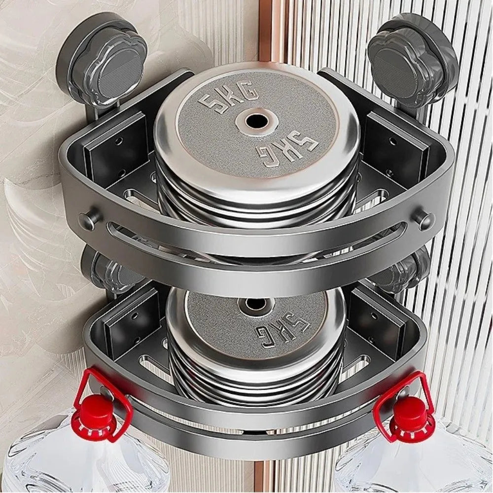 Estante de Baño con Ventosa, Gran Capacidad de Carga, Sin Perforaciones, Estante de Esquina para Pared, Estante de Almacenamiento Triangular para Baño