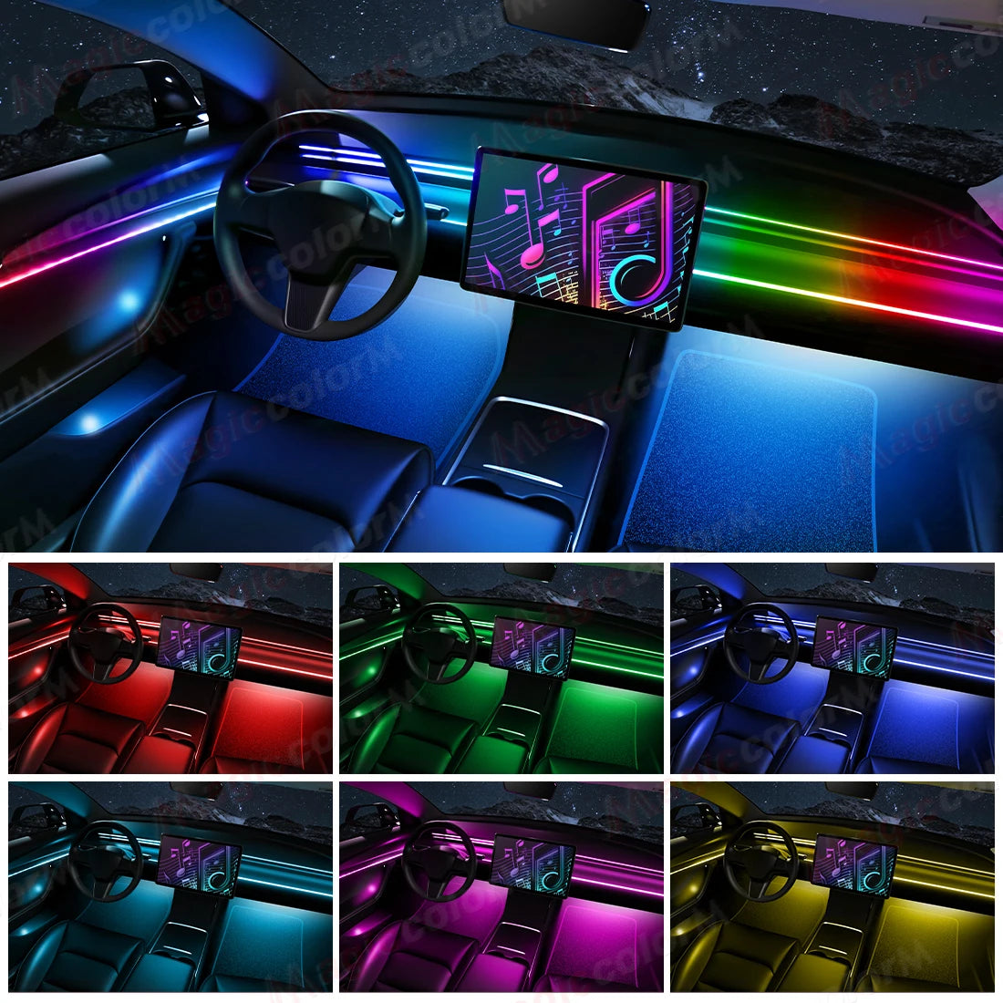 Luces Led ambientales para coche 18 en 1, 213, 64 colores, RGB, sinfónico, Bluetooth, arcoíris, tiras acrílicas interiores, Kit de lámpara de ambiente