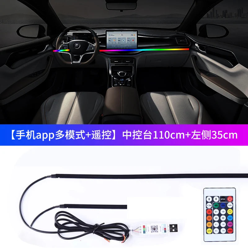 Luces Ambientales para Auto, LED RGB, Iluminación Interior, Control por Aplicación, Tiras Acrílicas de 110 cm, Decoración para el Tablero y el Techo Solar