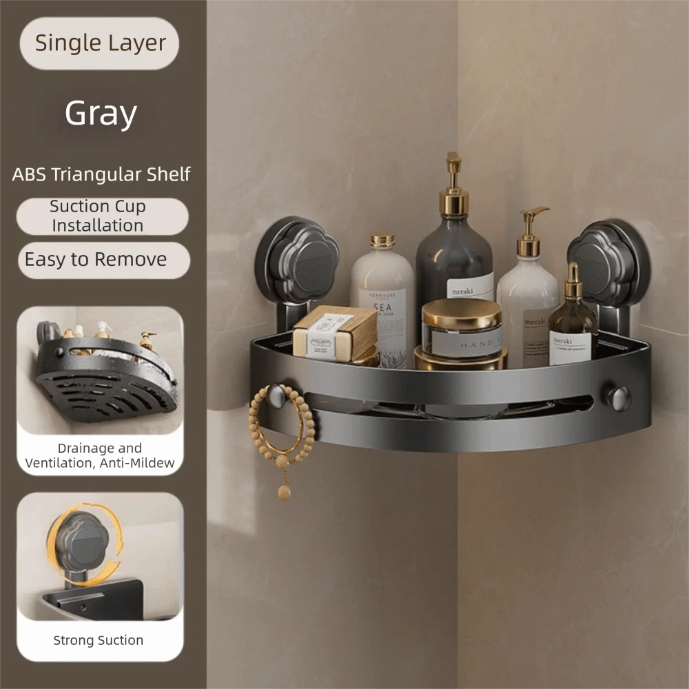 Estante de Baño con Ventosa, Gran Capacidad de Carga, Sin Perforaciones, Estante de Esquina para Pared, Estante de Almacenamiento Triangular para Baño
