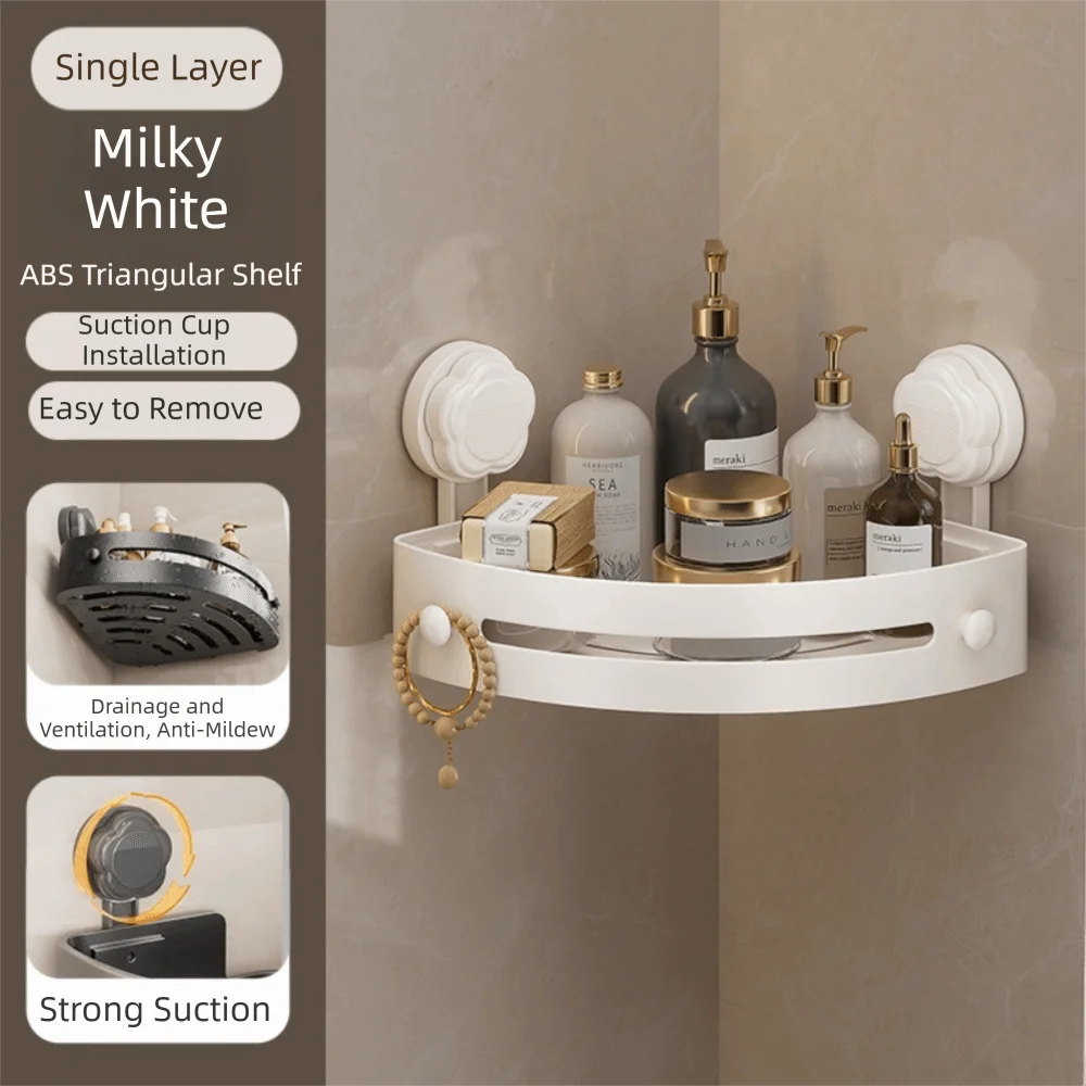 Estante de Baño con Ventosa, Gran Capacidad de Carga, Sin Perforaciones, Estante de Esquina para Pared, Estante de Almacenamiento Triangular para Baño