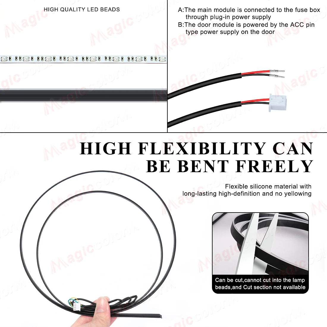 Luces Led ambientales para coche 18 en 1, 213, 64 colores, RGB, sinfónico, Bluetooth, arcoíris, tiras acrílicas interiores, Kit de lámpara de ambiente